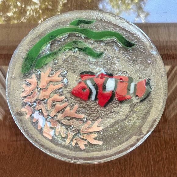 Vintage Retired Peggy Karr Fused Glass Tropical Fish Black Red Coral Reef  Plate - Picture 7 of 8